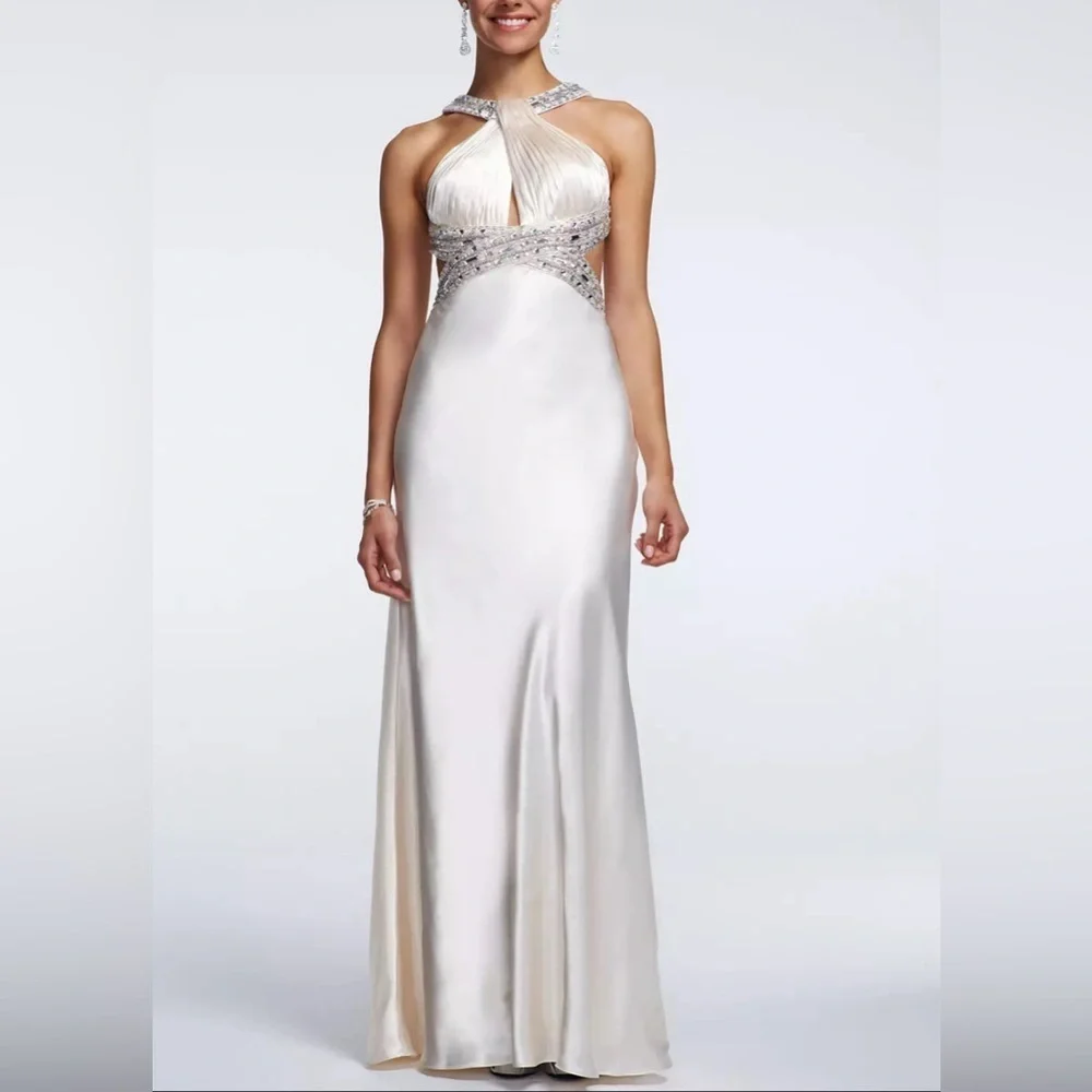 David’s Bridal Charmeuse Dress w/Beaded Straps size 2